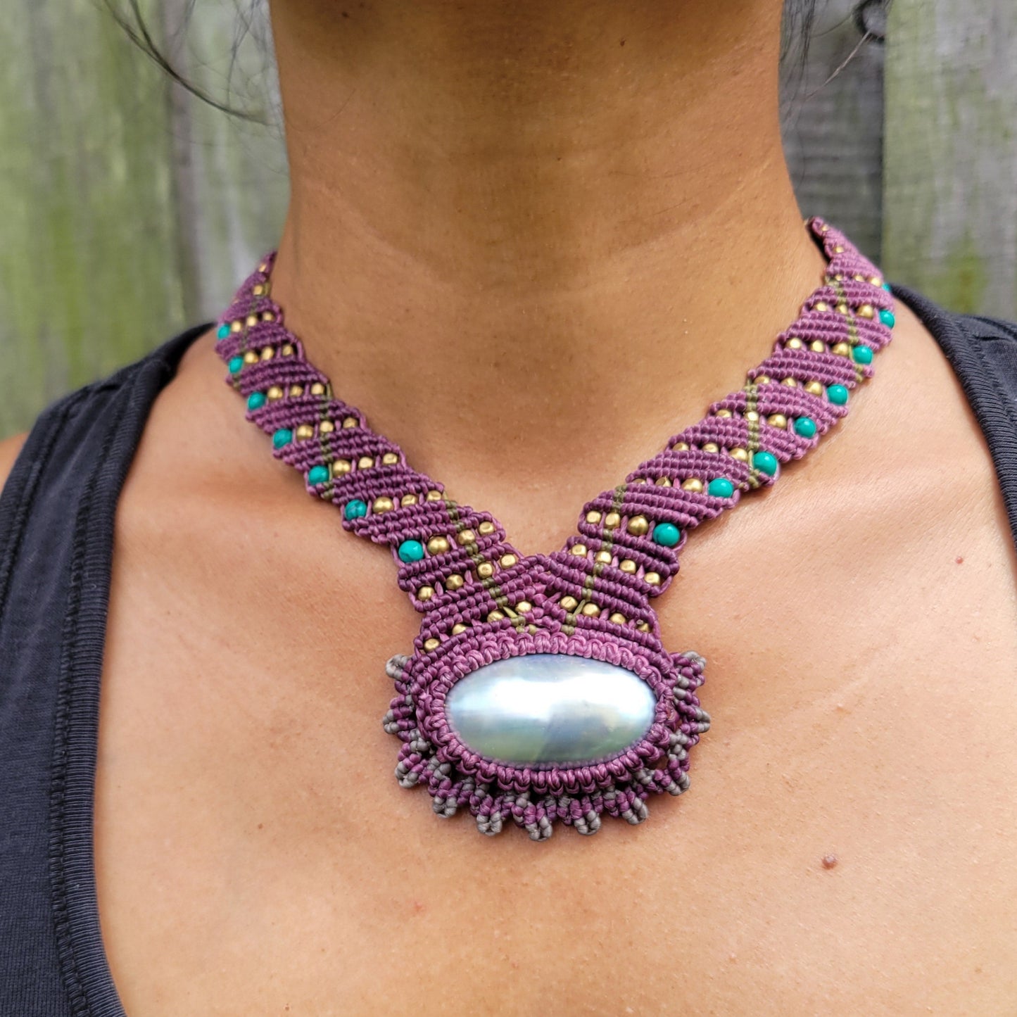 Mother of Pearl Royal Purple Choker Necklace