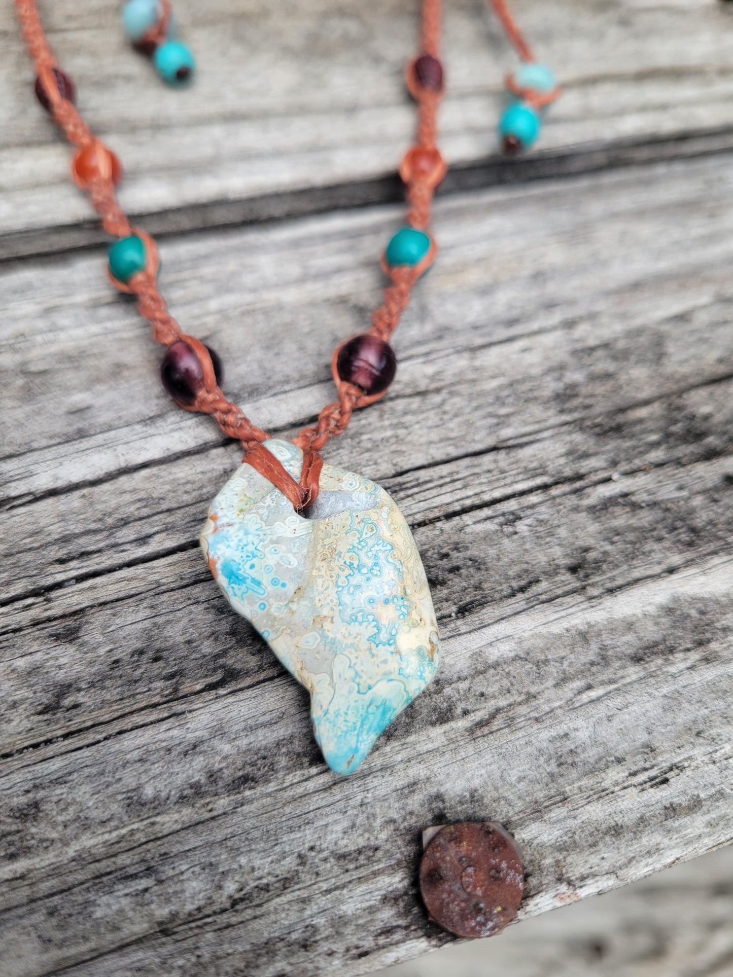 Polished Stone Pendant Boho Hippie Necklaces – Adjustable