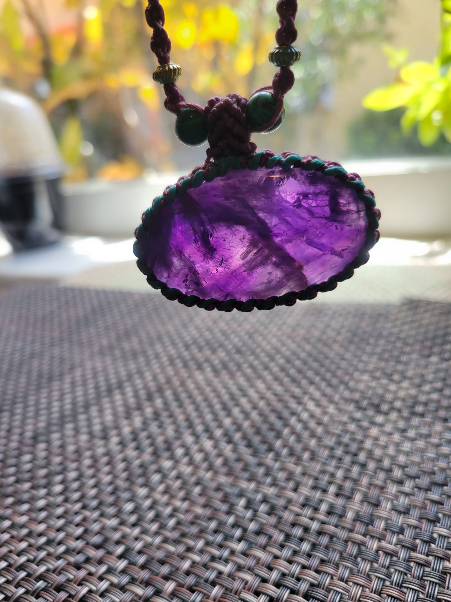 Handmade Amethyst Pendant Necklace with malachite bead accents