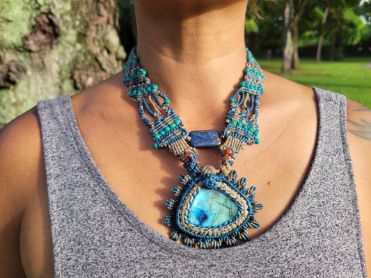 Handmade Labradorite and Lapis Lazuli Choker Necklace boho style