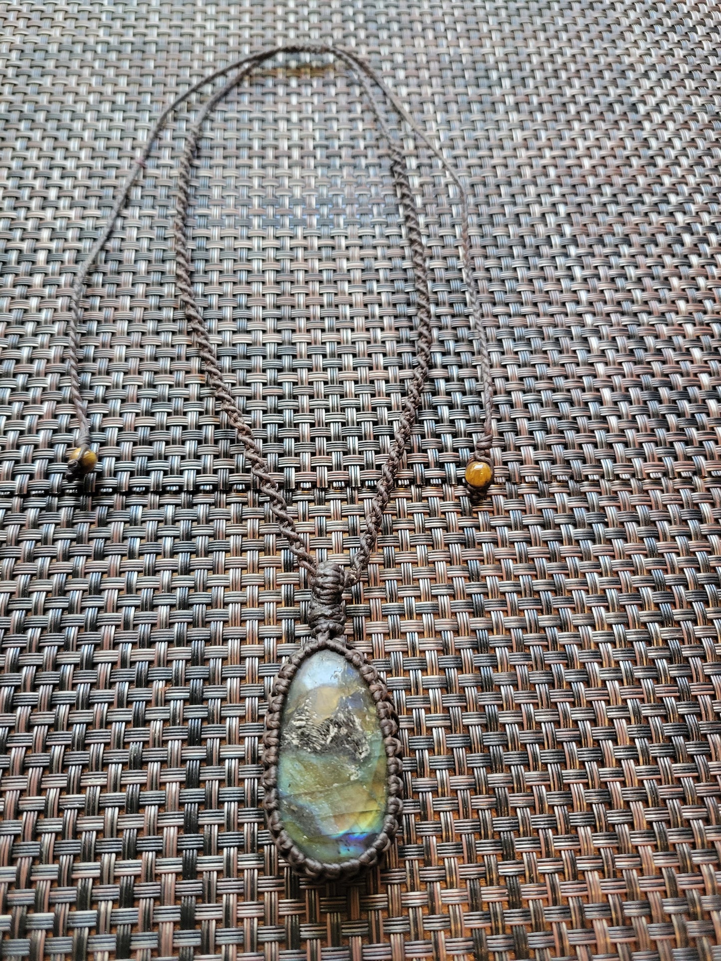 Handmade Labradorite Pendant Necklace with adjustable sliding knot