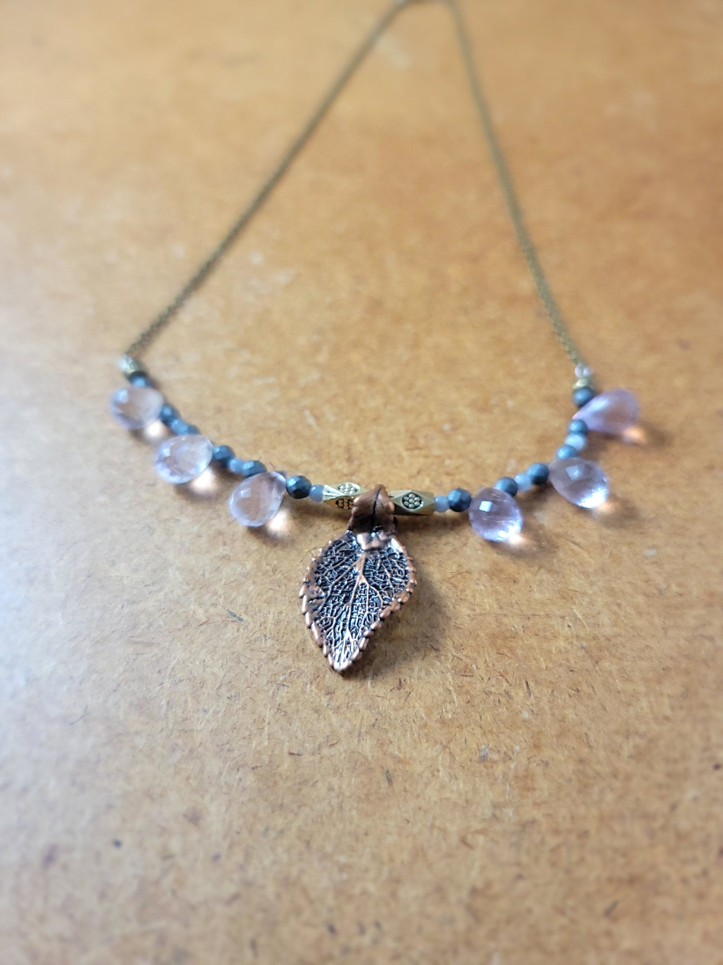 Vintage Copper Leaf Pendant Necklace with boho feminine design