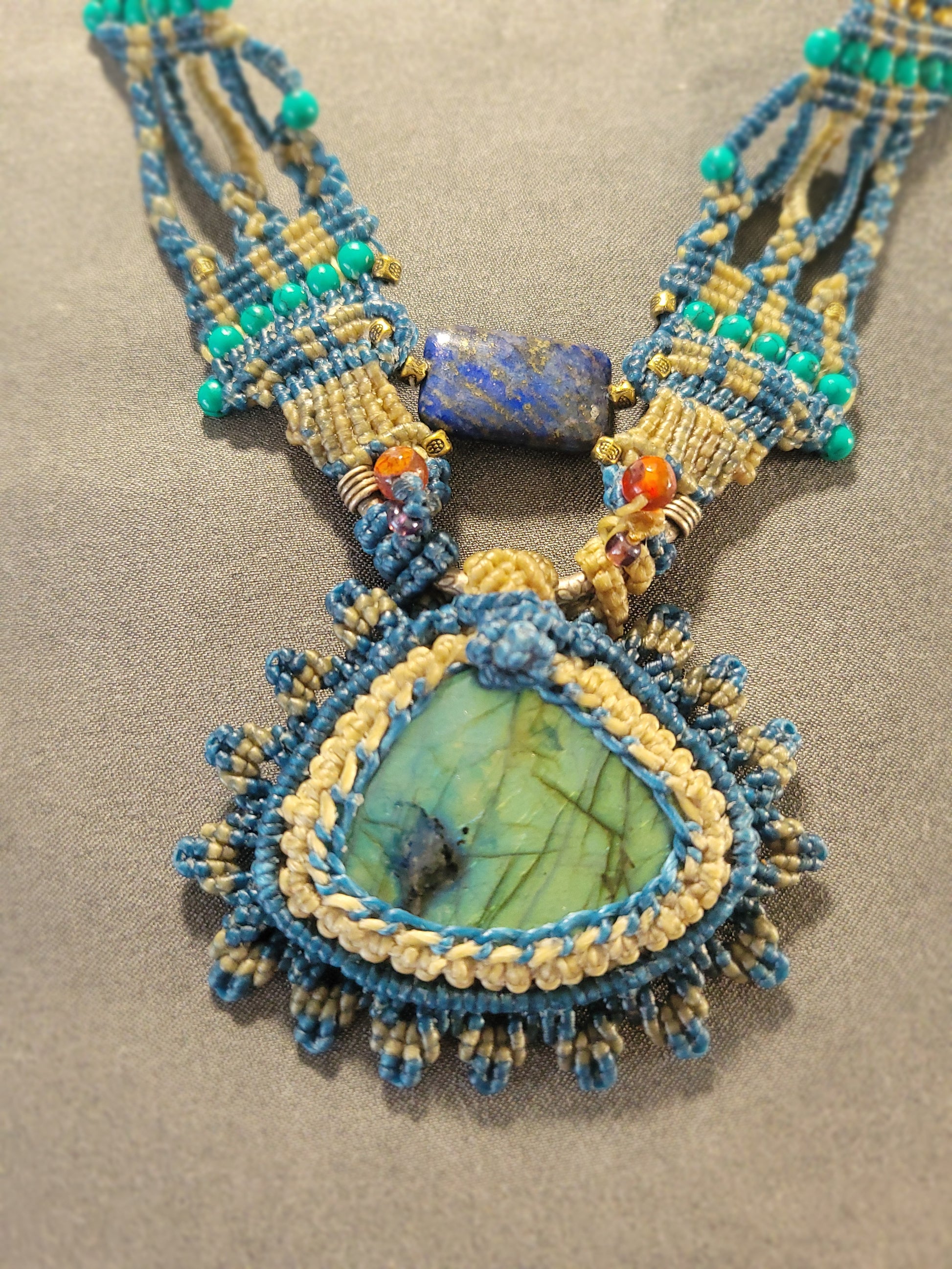 Silver and Labradorite fancy boho hippie necklace with Lapis