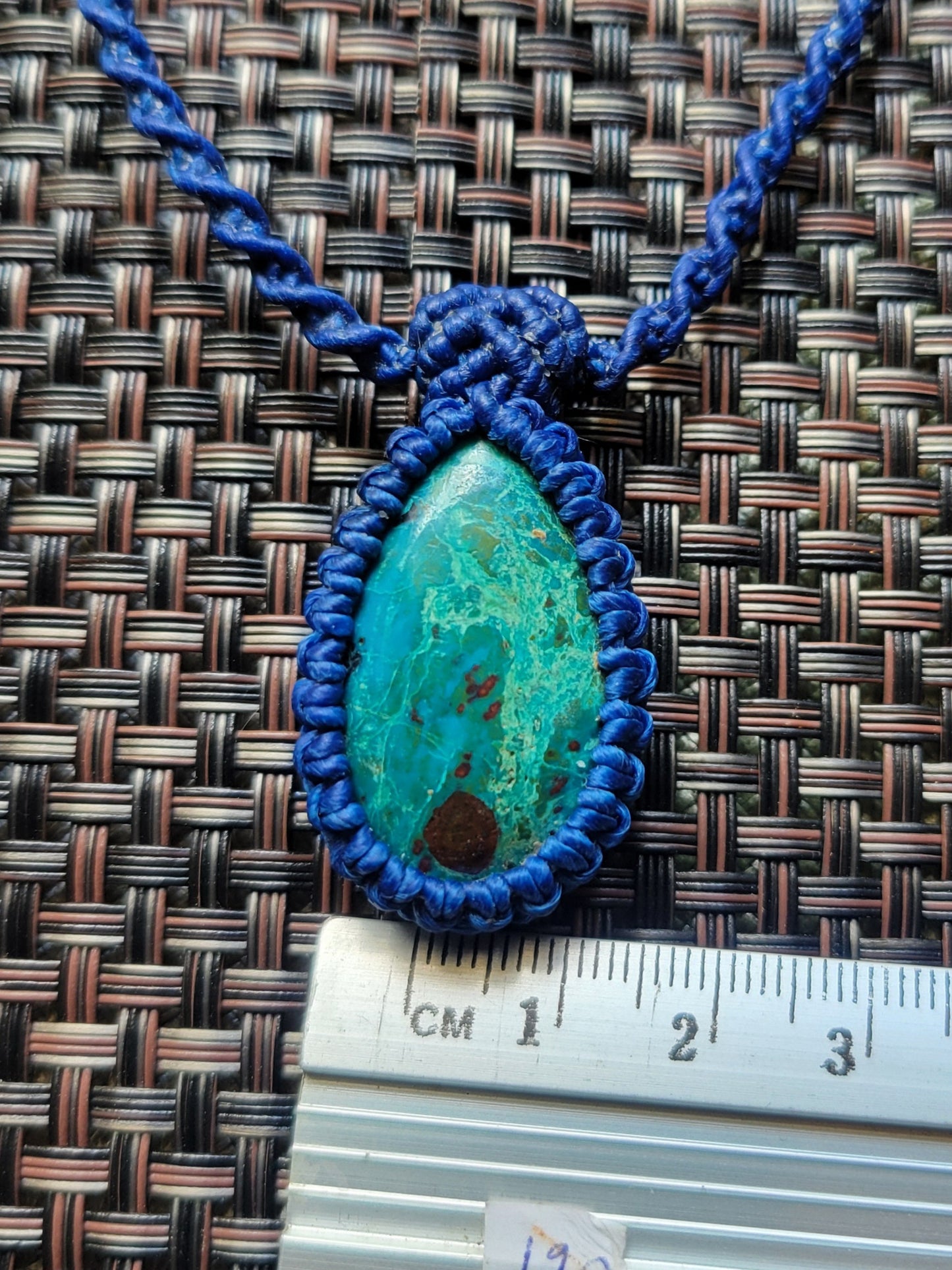 “Painted Waters” – Chrysocolla Pendant Necklace, Bright Blue Macramé Cord, Adjustable Boho Jewelry
