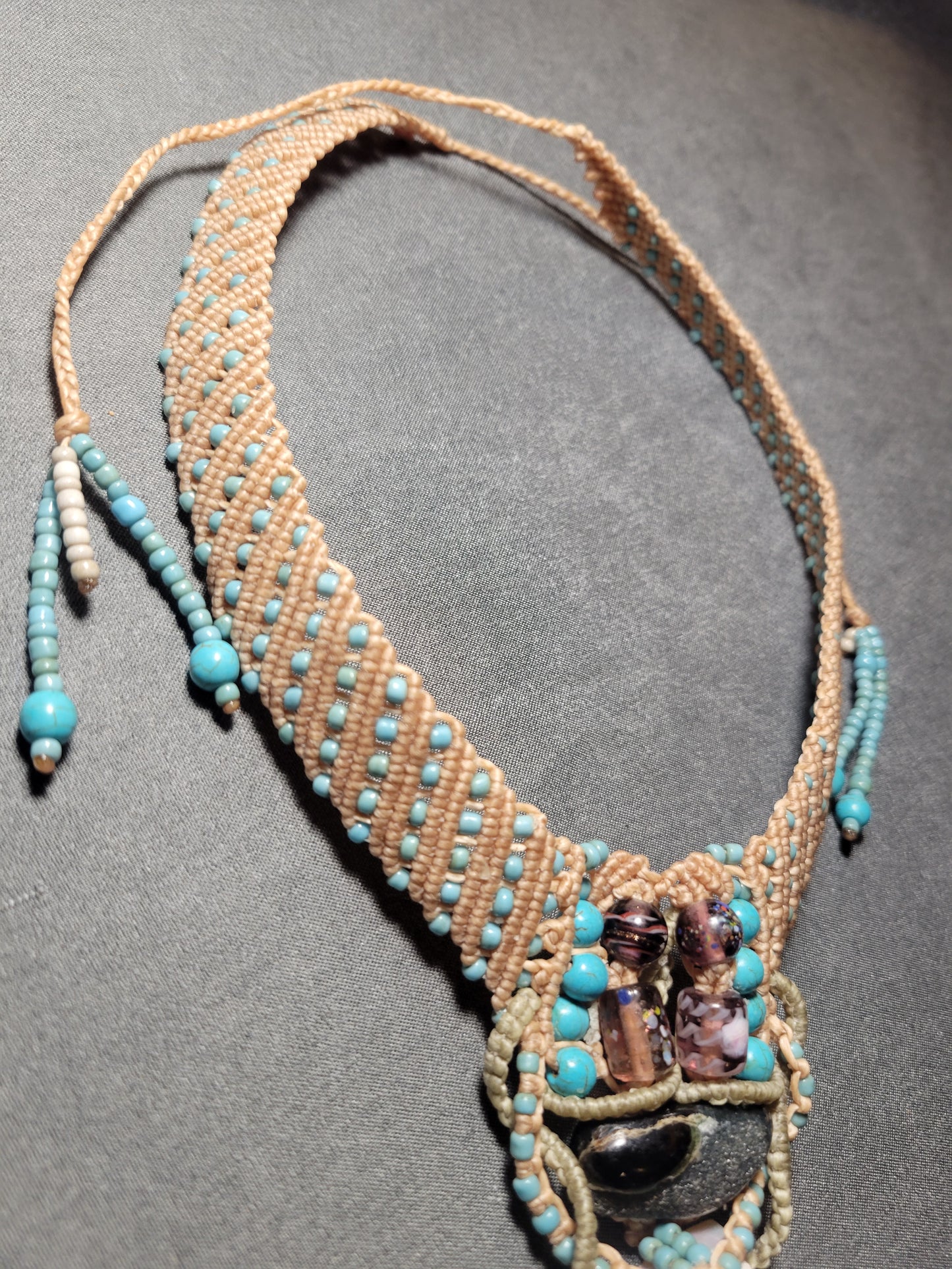 Side view of Nautilus Shell Macrame Choker Necklace