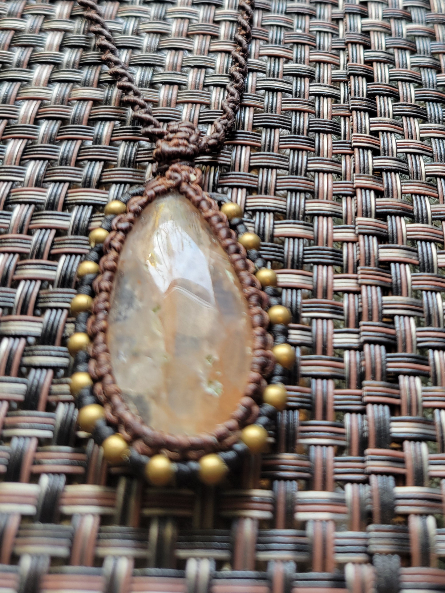 Pink Plume Agate Pendant Necklace – Handcrafted Teardrop Stone with Brass Accents