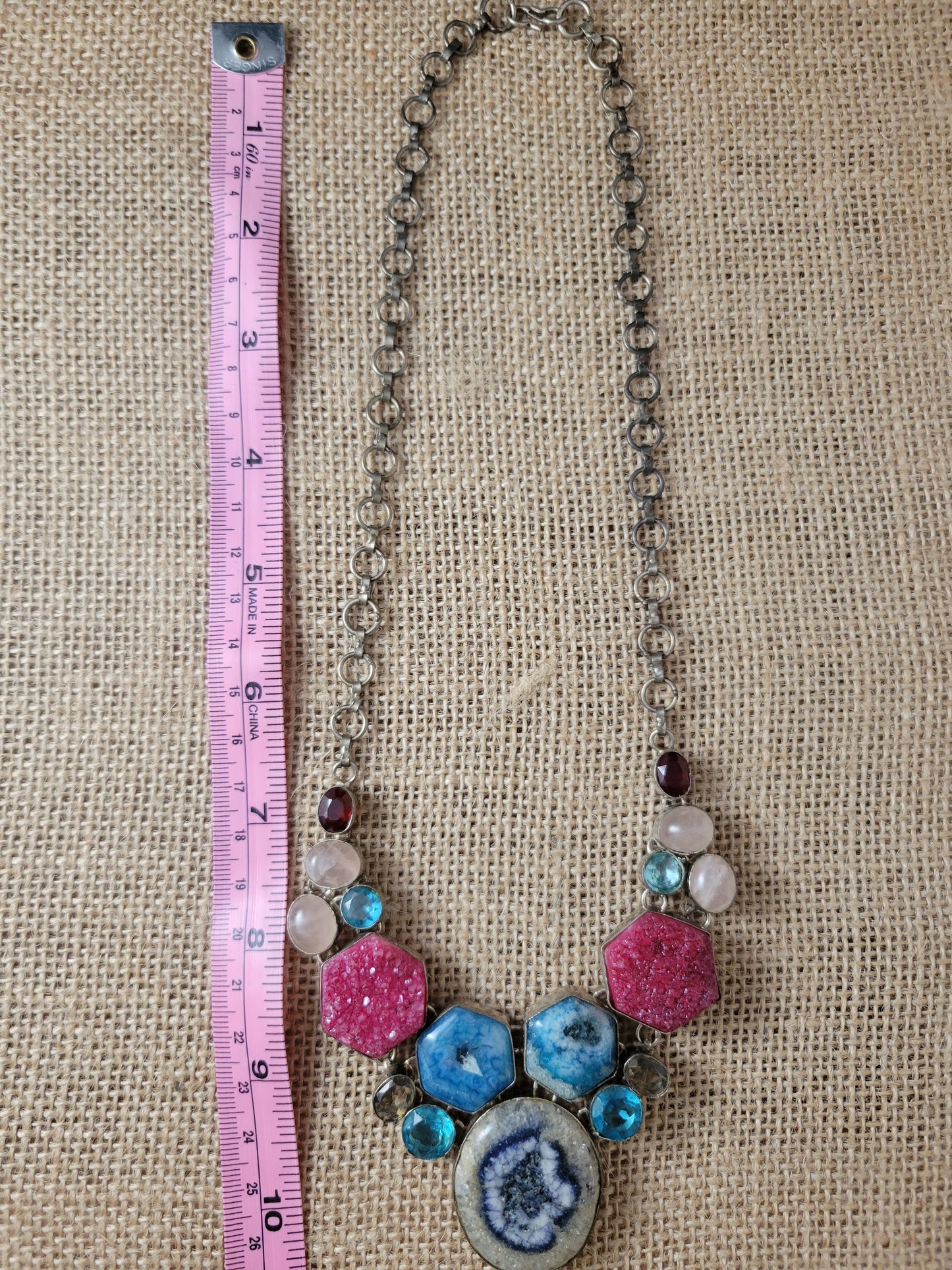 Multi Gemstone Pendant Necklace – Vintage Boho Festival Jewelry