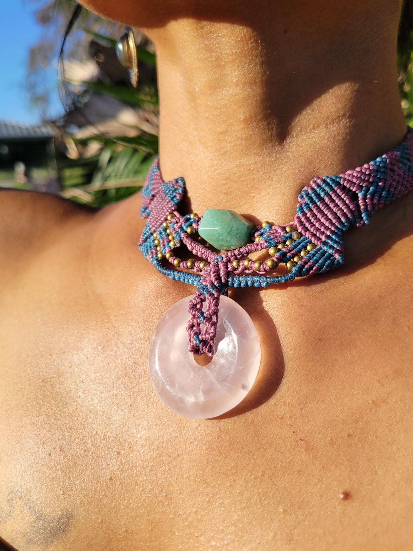 Rose Quartz Jewelry handmade boho necklace with aventurine bead