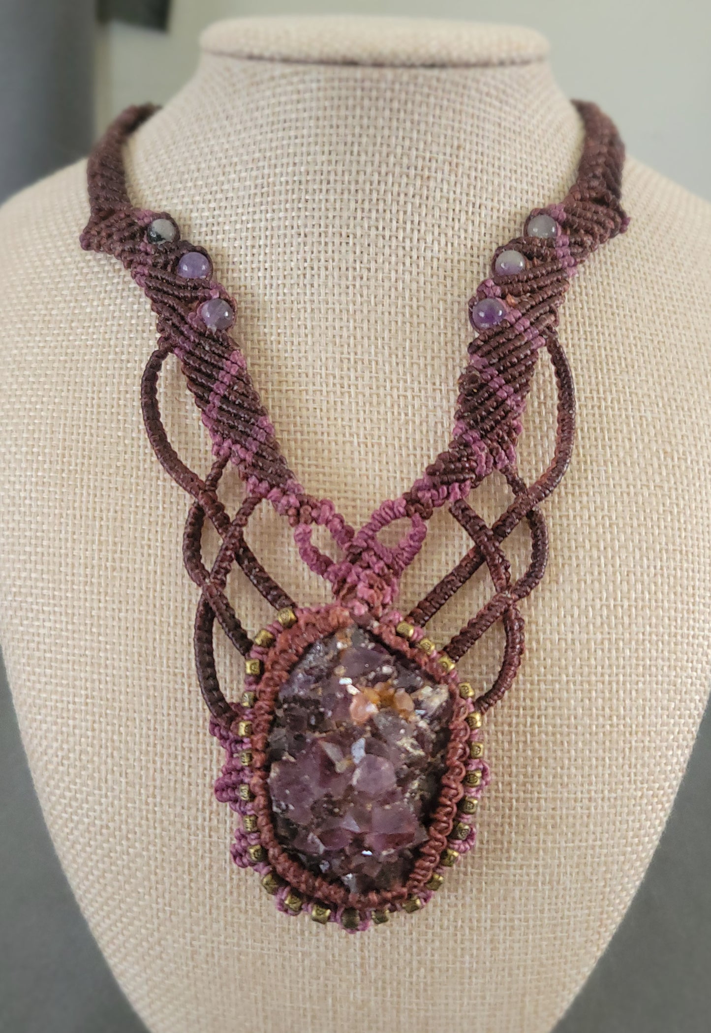 Amethyst Crystal Jewelry necklace with agate stone accents