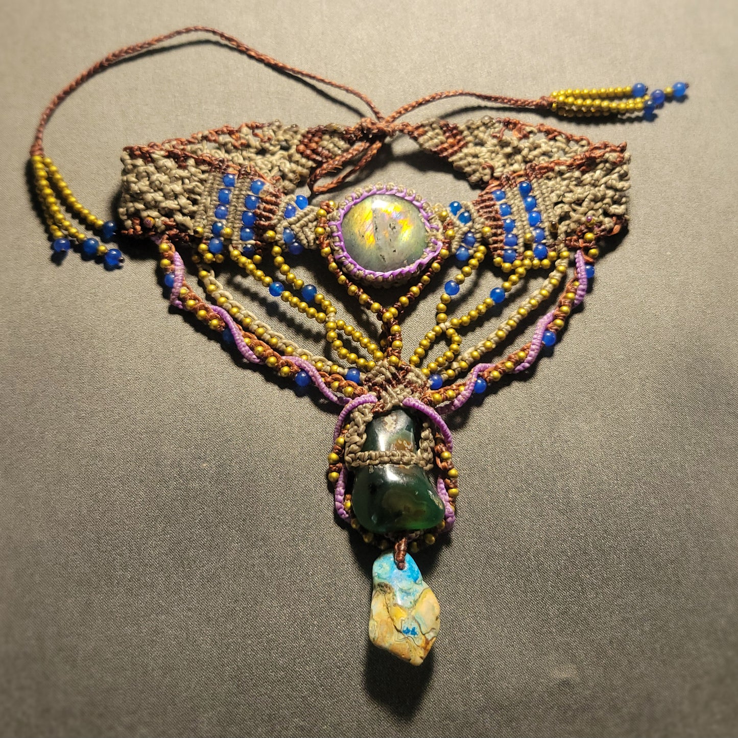 Boho Labradorite Necklace with ocean agate accents