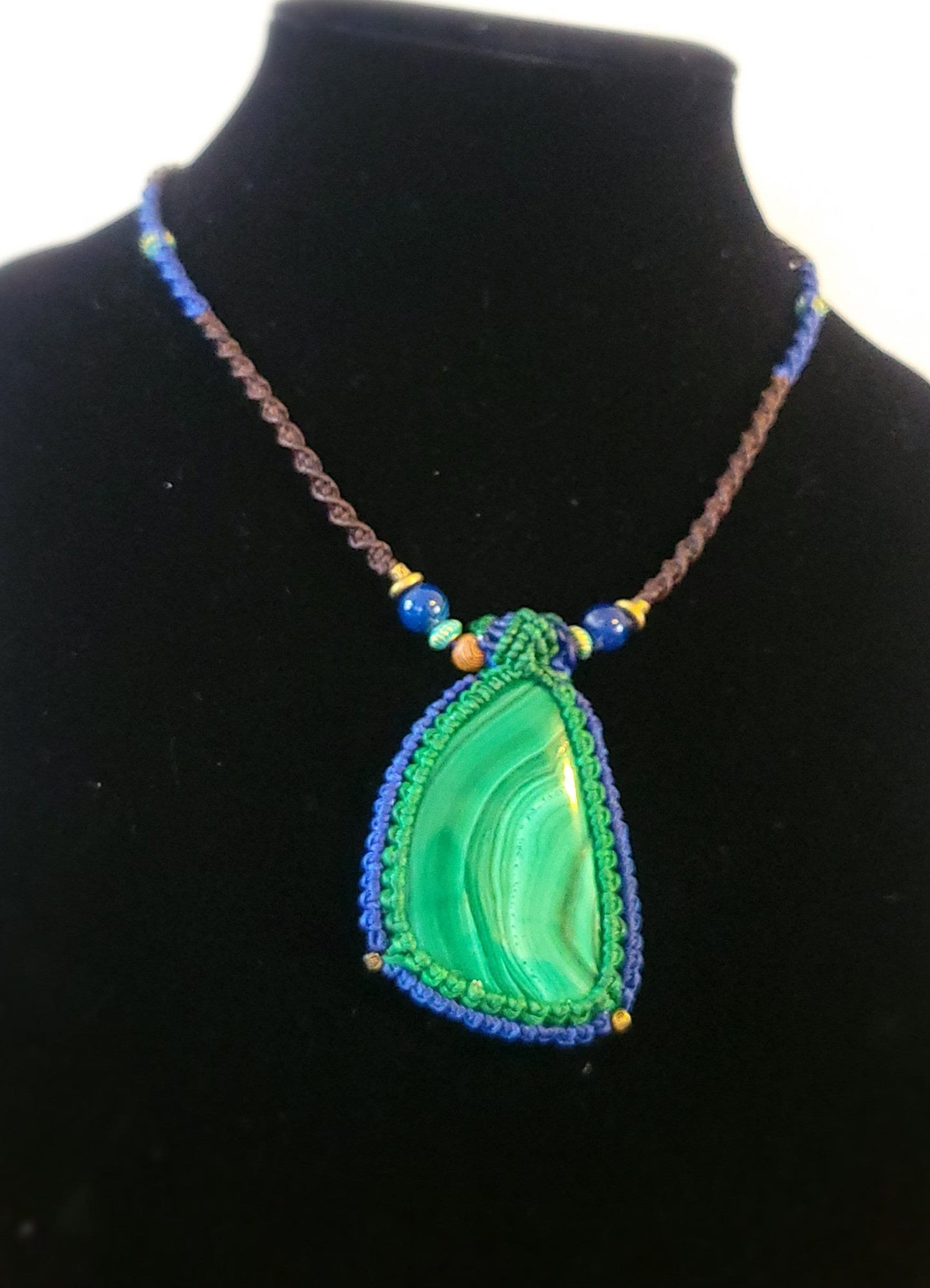 Large Multi-Banded Malachite Pendant Necklace - Heart Chakra Healing - Boho Hippie Jewelry