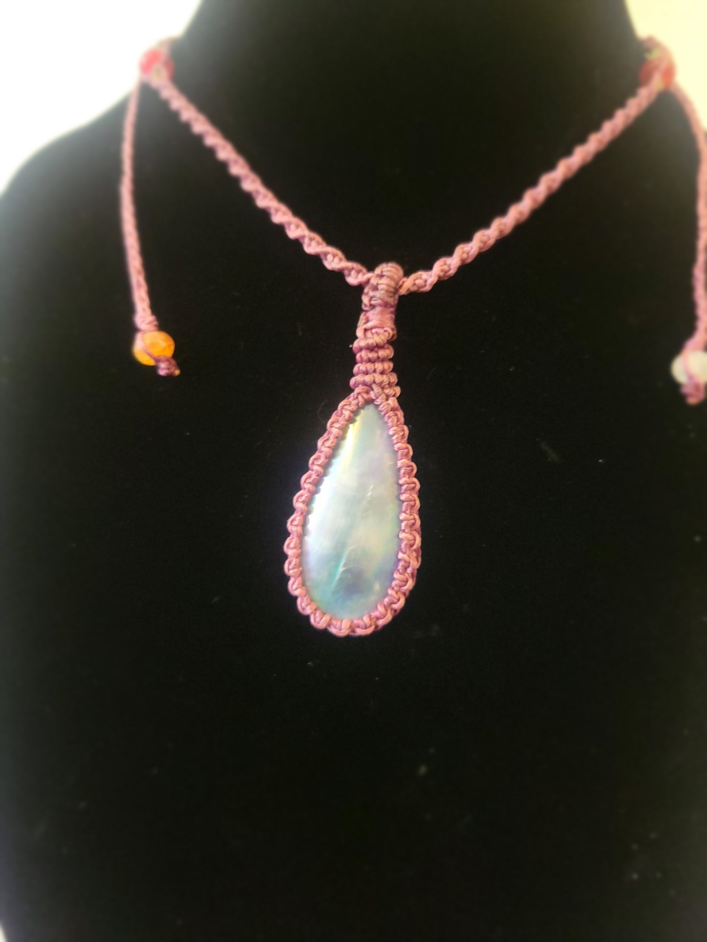 “Sea Whisper” – Purple Mother of Pearl Pendant Necklace, Simple Adjustable Purple Cord