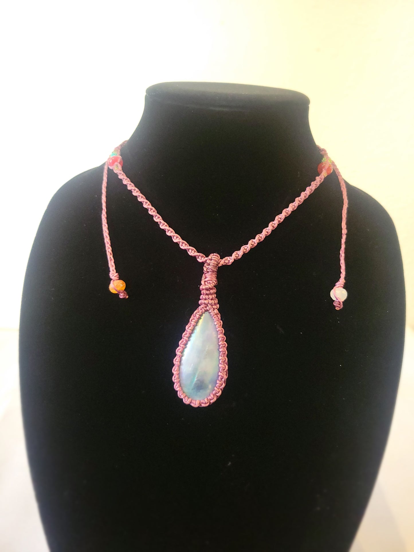 “Sea Whisper” – Purple Mother of Pearl Pendant Necklace, Simple Adjustable Purple Cord