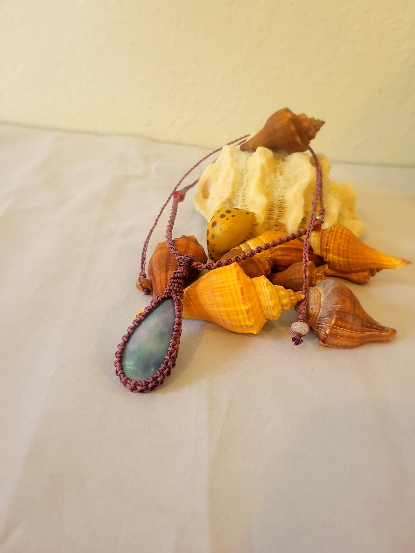 “Sea Whisper” – Purple Mother of Pearl Pendant Necklace, Simple Adjustable Purple Cord