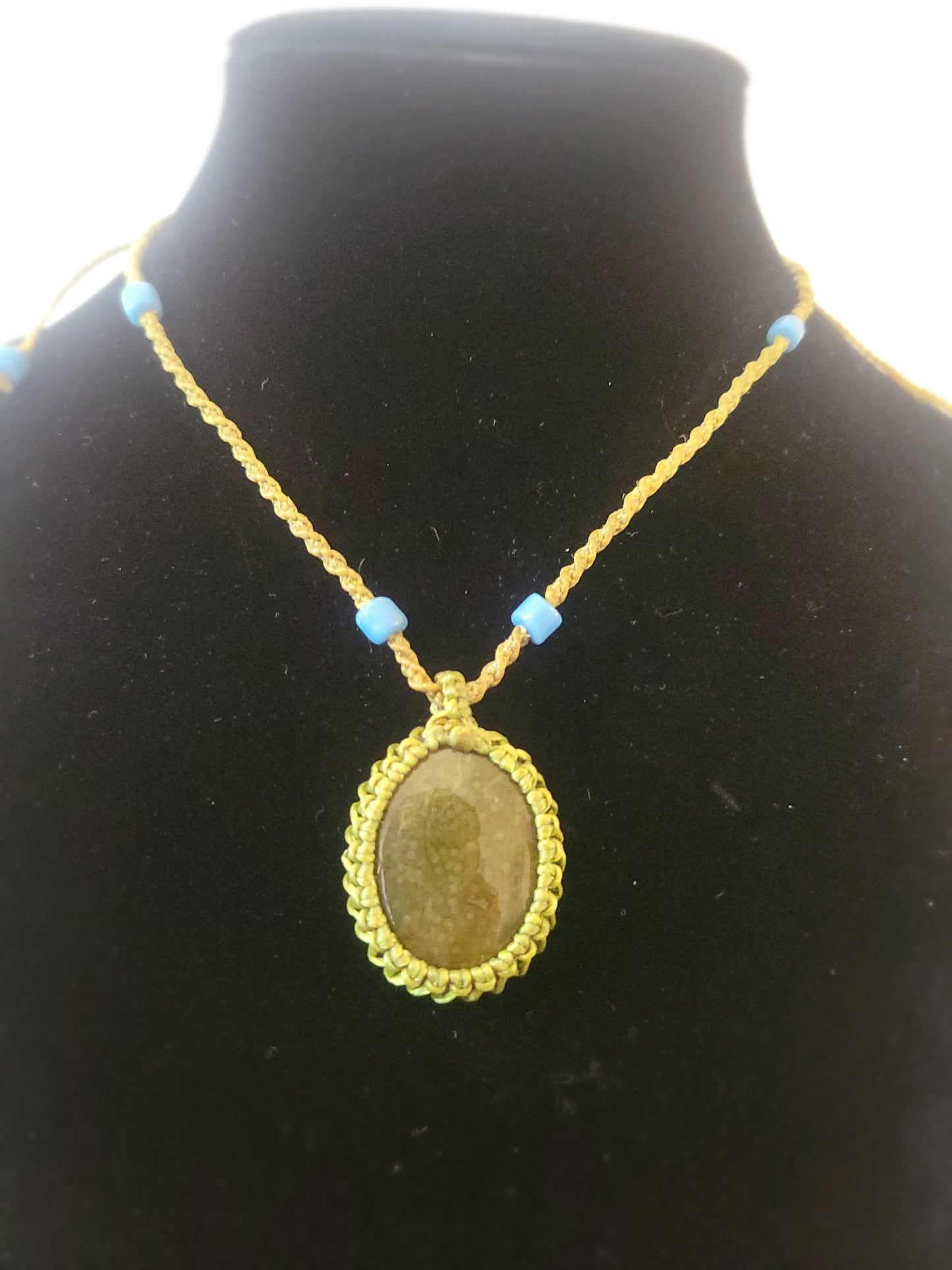 Enchanted Forest: Green Moss Agate Pendant on Spiral-Bound Micromacrame Necklace