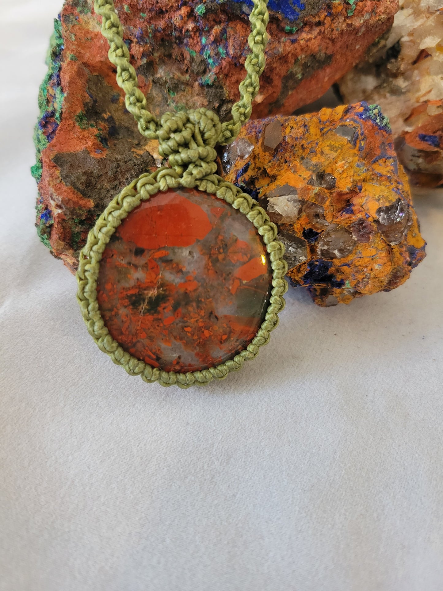Verdant Legacy: Large Oval Bloodstone Pendant on a Simple, Adjustable Necklace