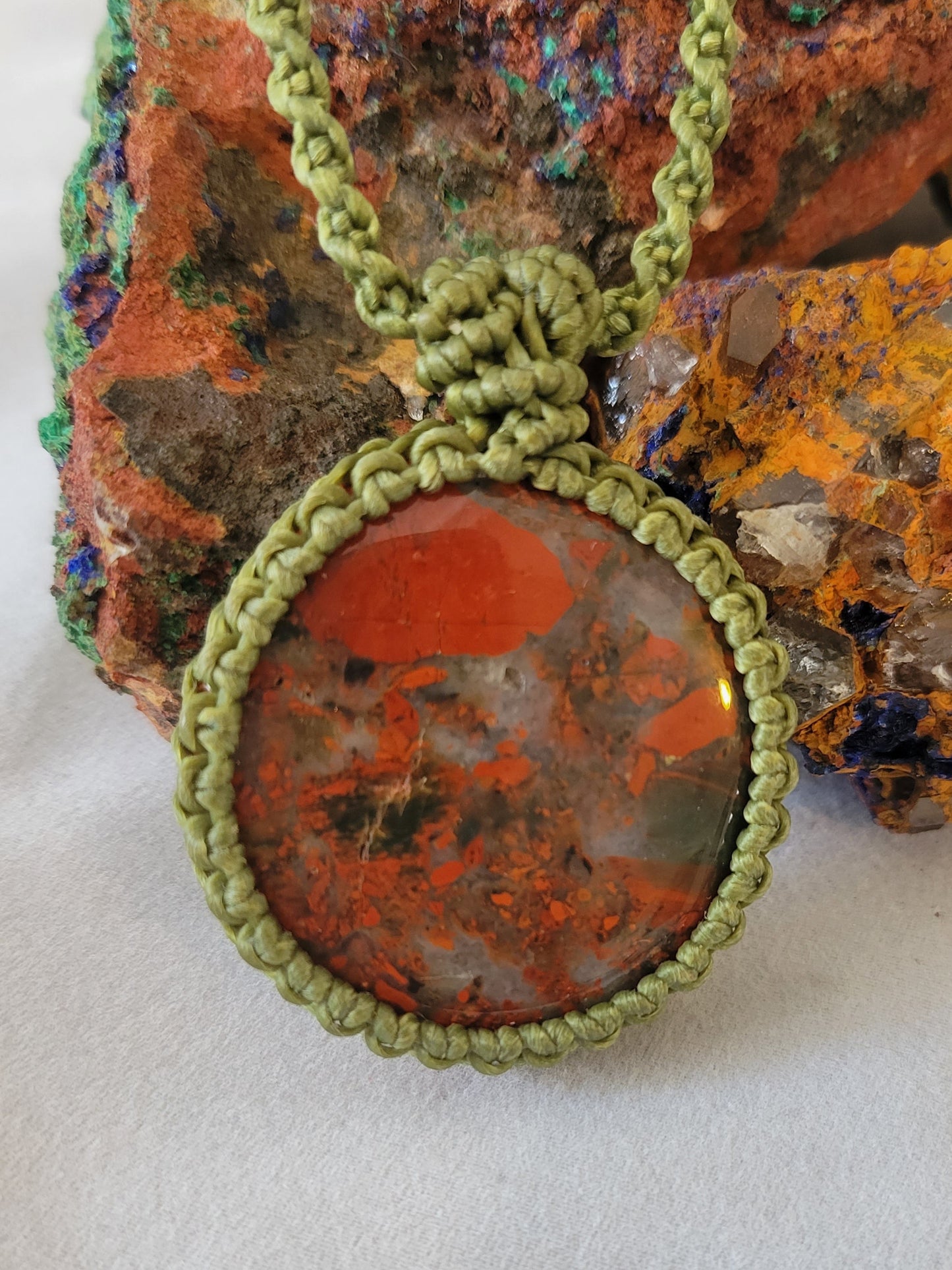 Verdant Legacy: Large Oval Bloodstone Pendant on a Simple, Adjustable Necklace