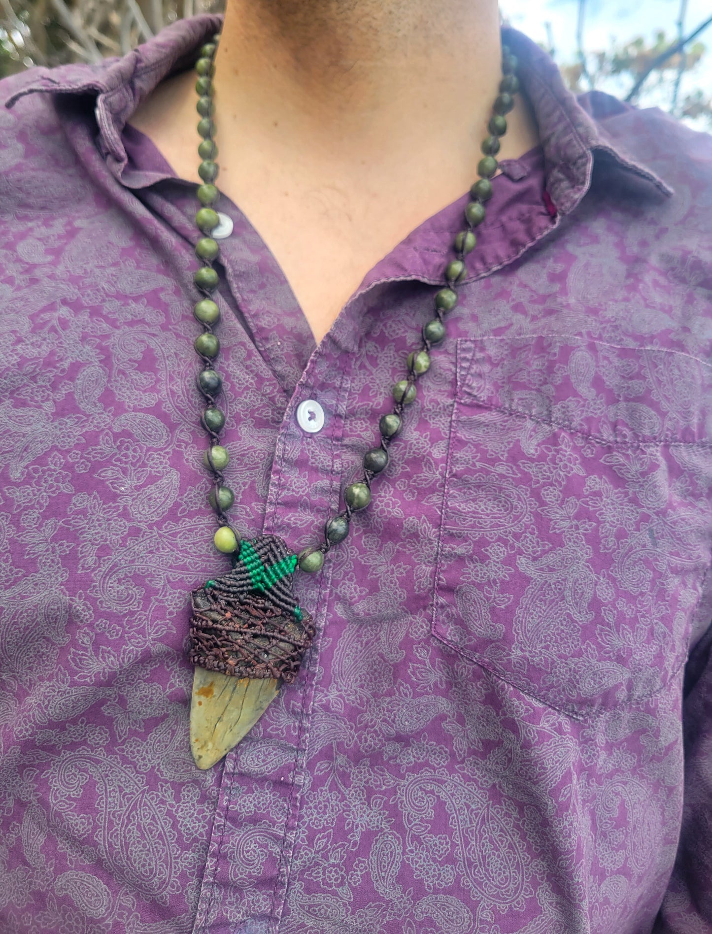 Fossil Shark Tooth Necklace with Black Lava Beads – Prehistoric Elegance and Conservation