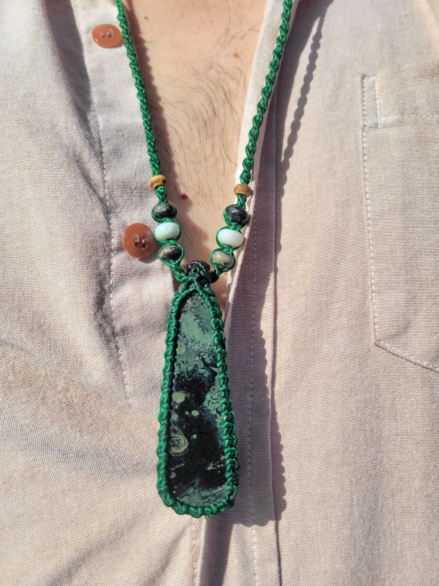 Men's Kambaba Jasper Pendant Necklace – Cosmic-Inspired with Micro-Macrame
