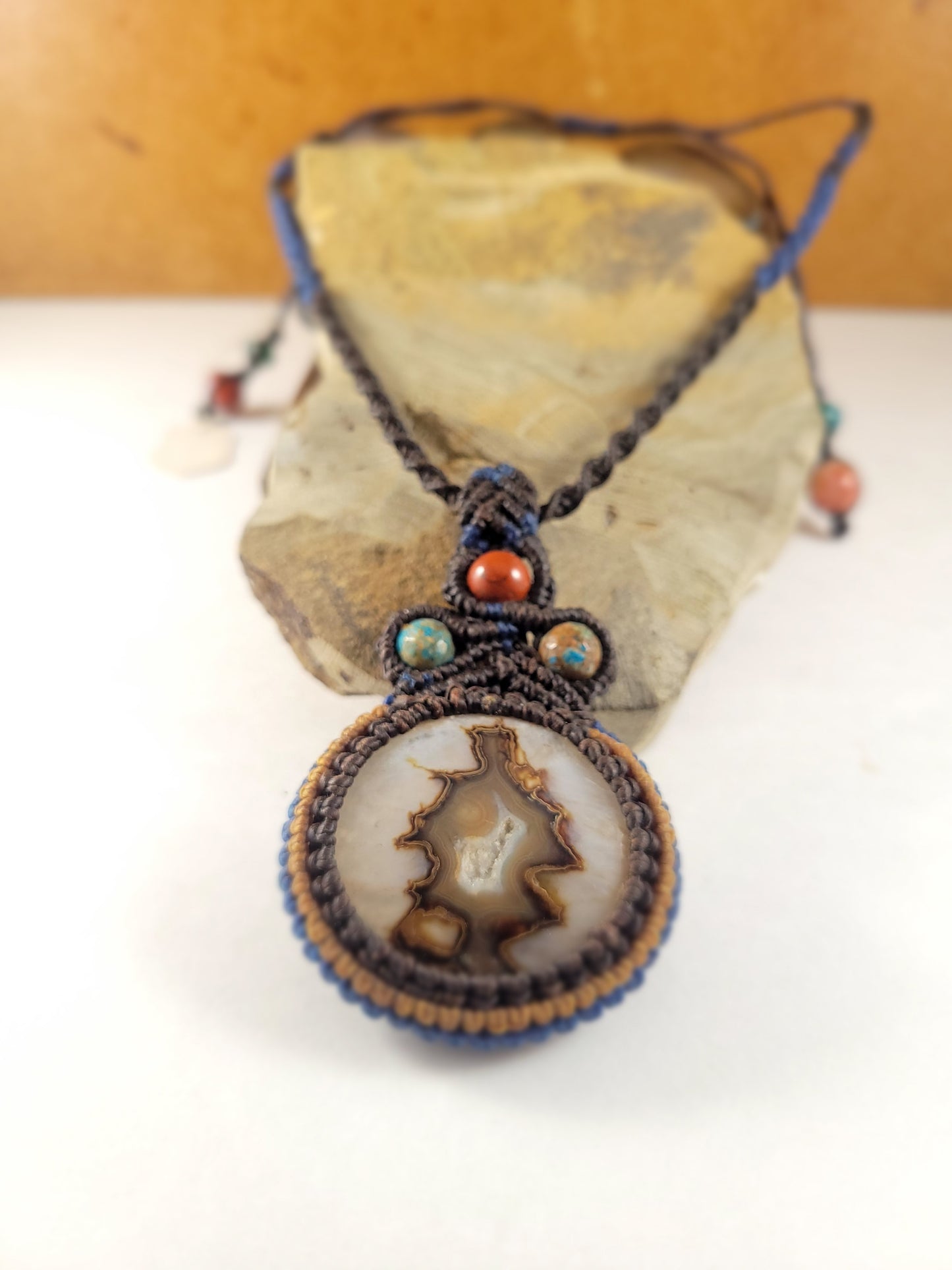 Handcrafted Botswana Agate Pendant Necklace boho unisex style