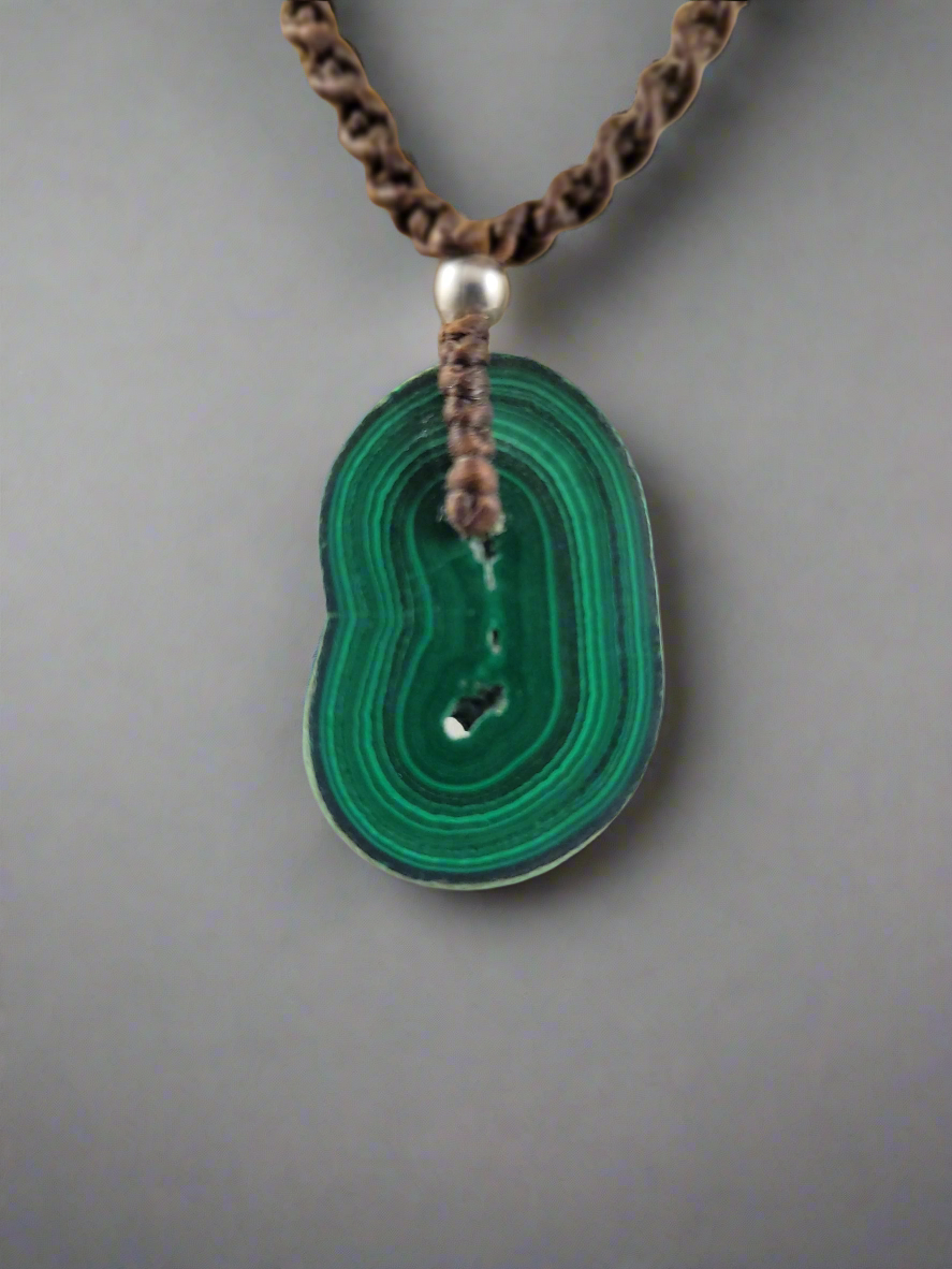 Malachite Stalactite Pendant Necklace with concentric green rings