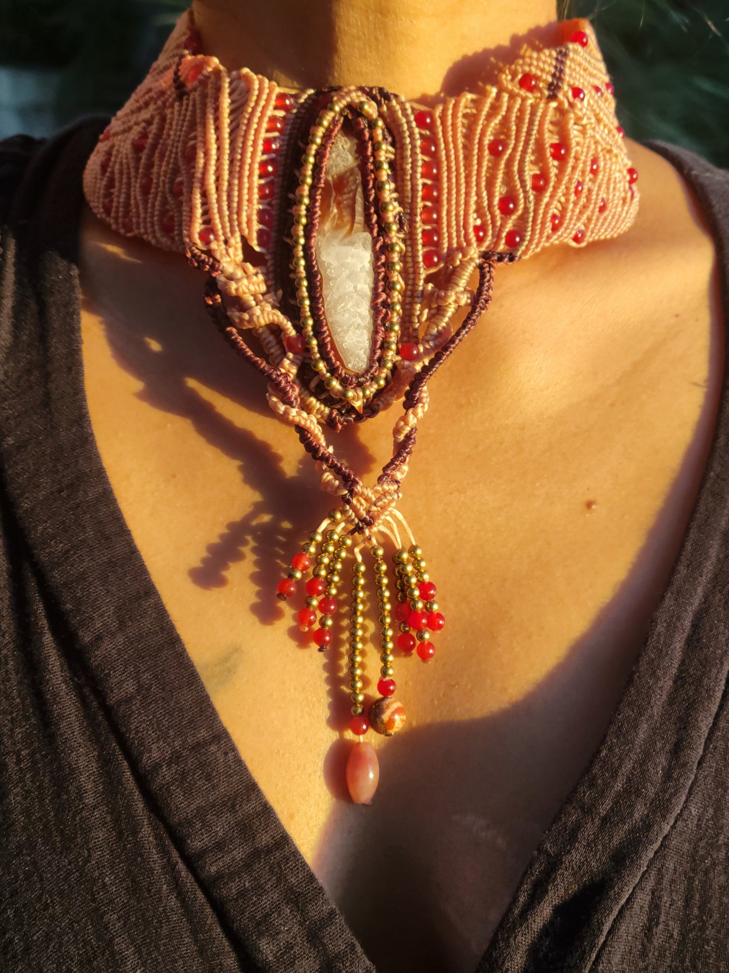 Gobi Desert Sardonyx Red Agate Choker macrame boho necklace