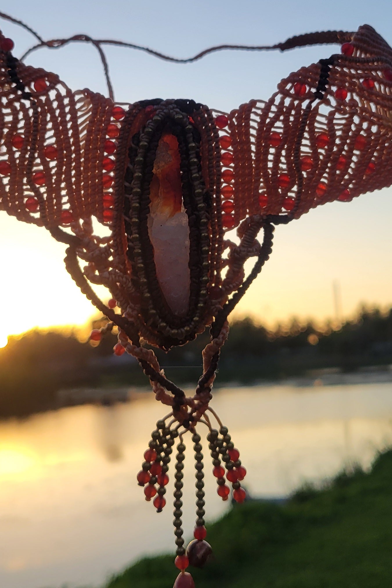 Sunlight in the  Boho Tribal Gobi Desert Sardonyx Red Agate Choker necklac
