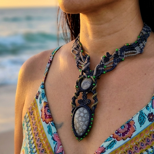 Fossil Jewelry – Coral and Ammonite Ocean Necklace Boho Design