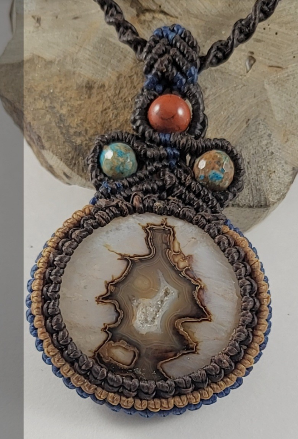 Botswana Agate Pendant Necklace with fractal-like patterns