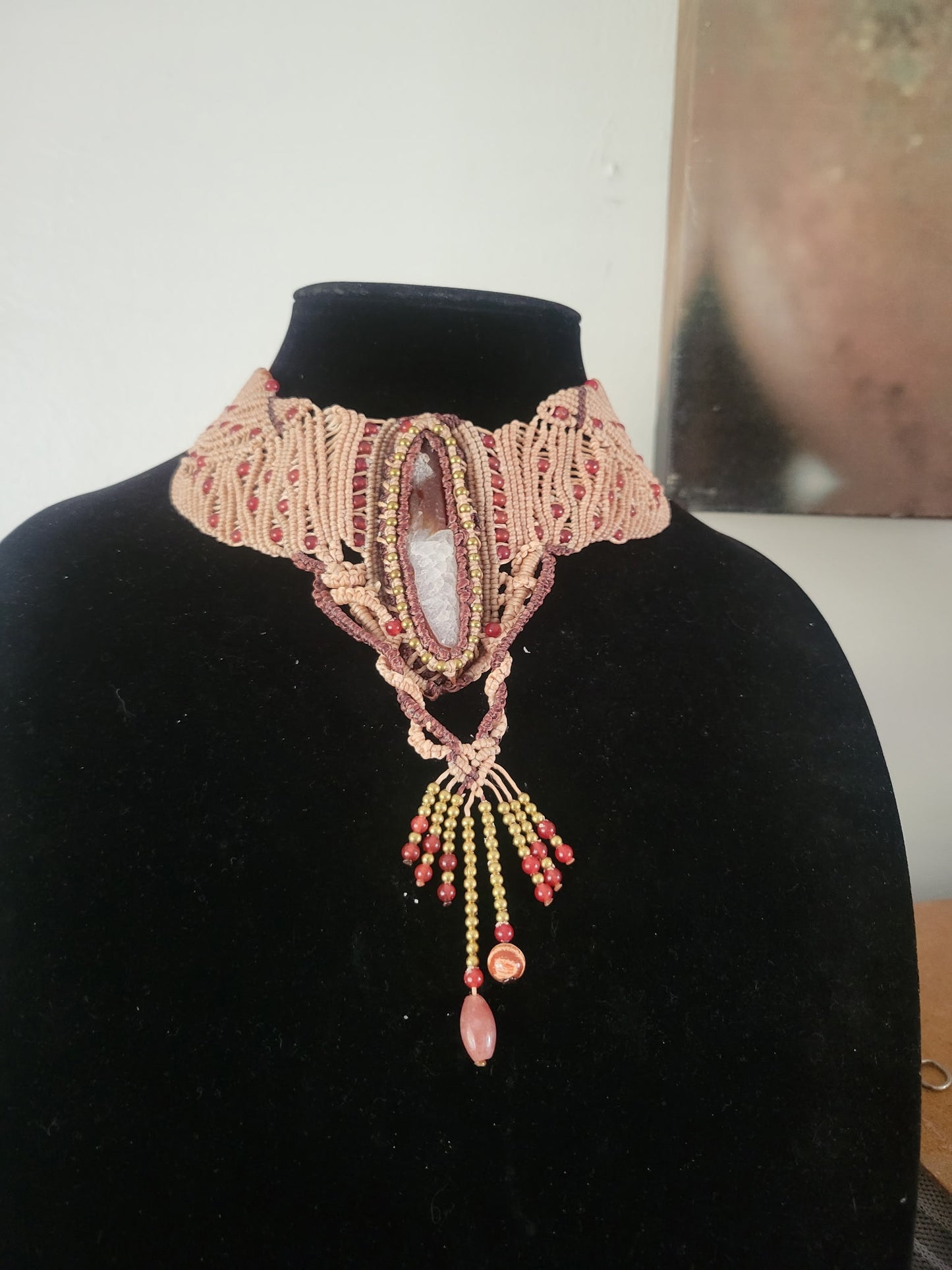 Handmade Gobi Desert Sardonyx Red Agate Choker with brass beads