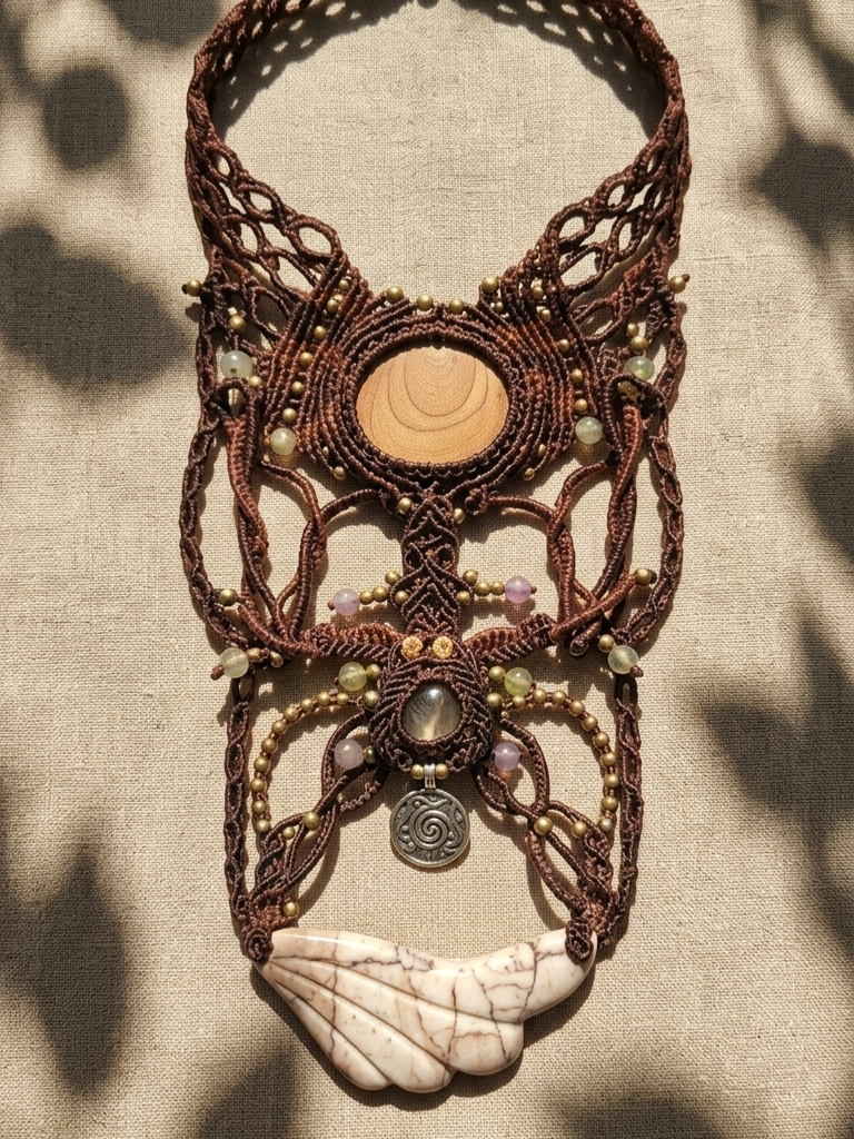 Jasper Necklace featuring hand-carved red vein jasper angel wing, ocean jasper, and clear quartz crystal accents.