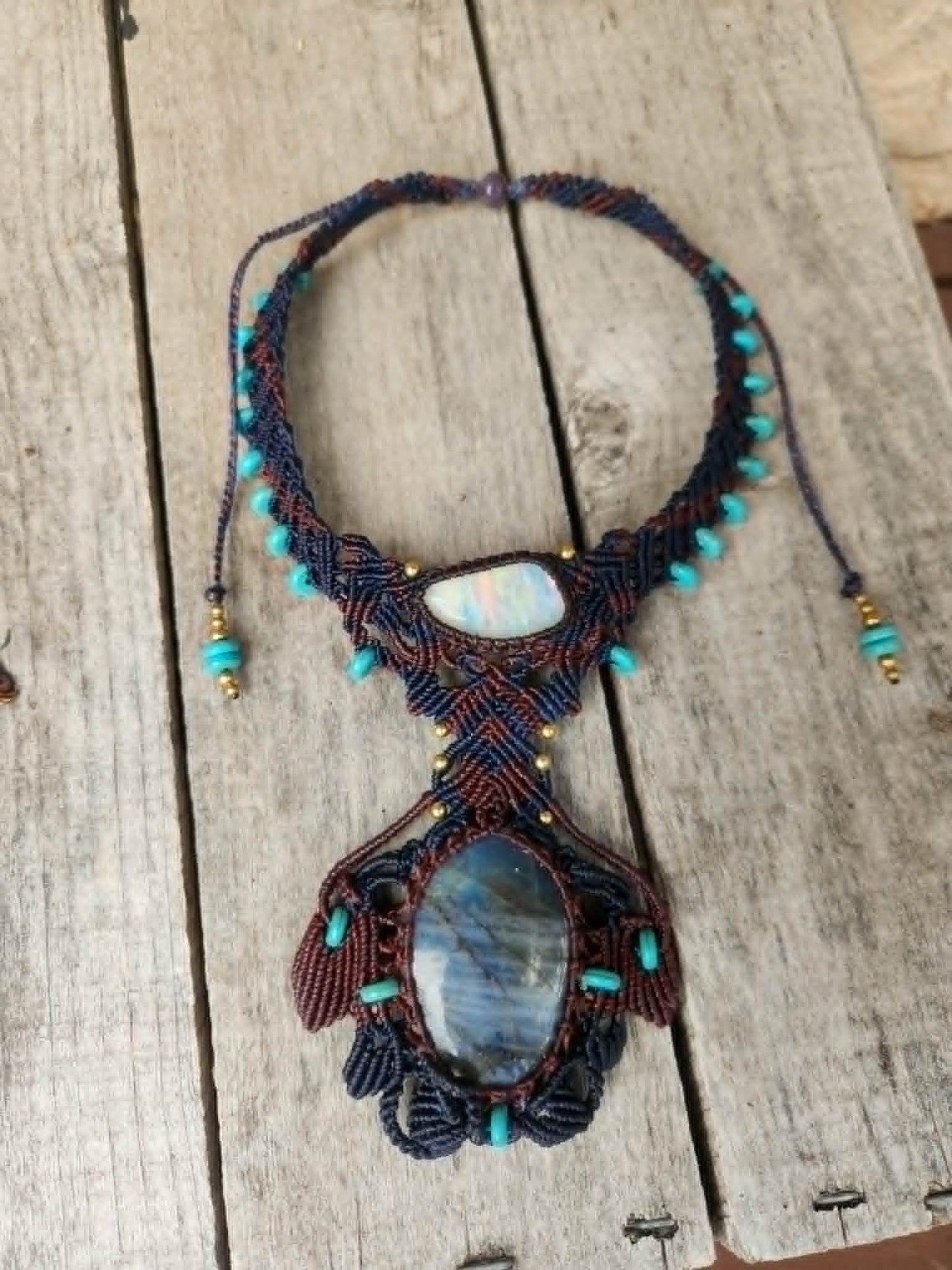 Labradorite Pendant – Desert Moon Rising Choker featuring natural gemstones and intricate micromacramé design.
