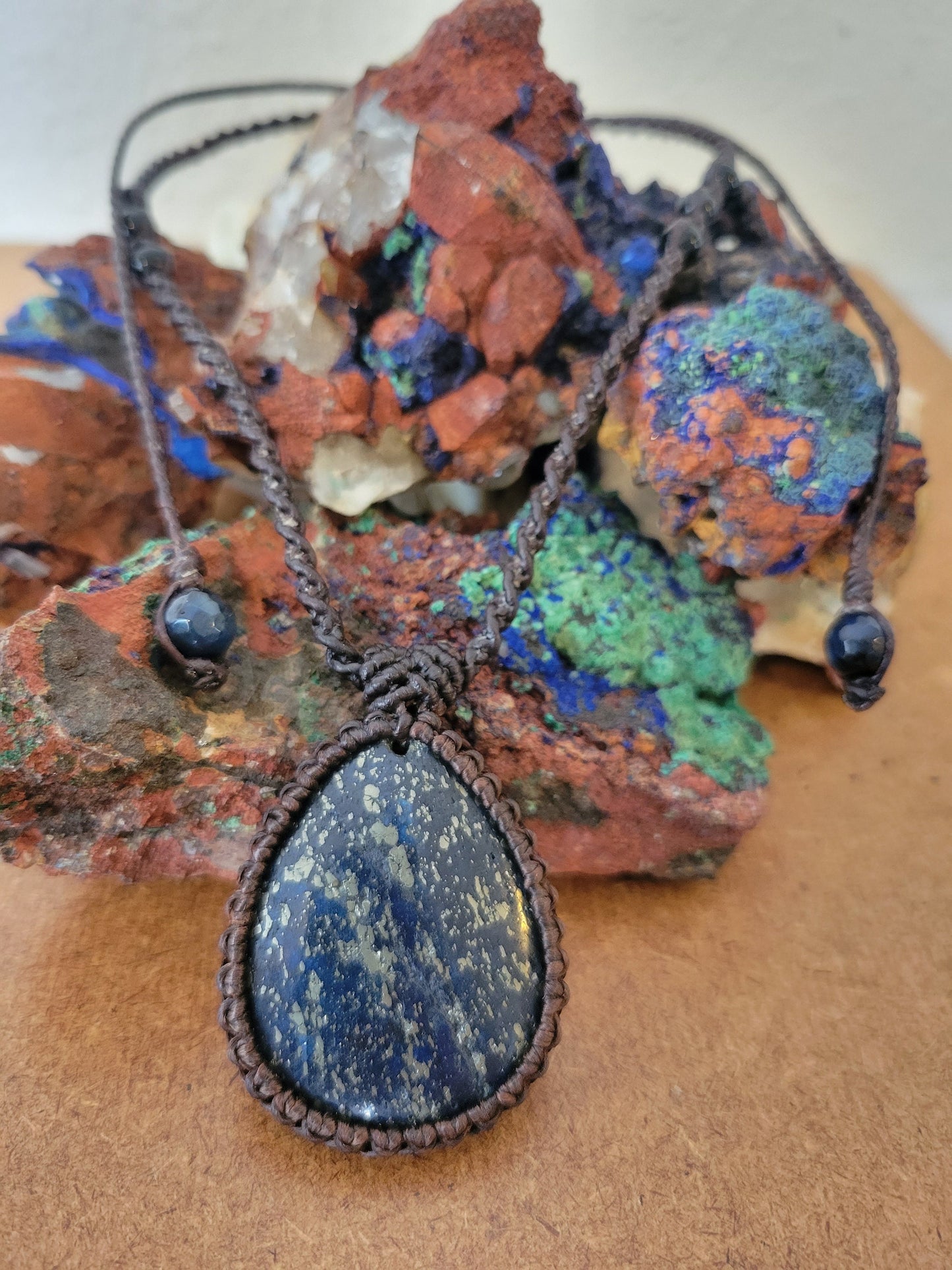 Lapis Lazuli Round Pendant Necklace – Modern Micromacrame