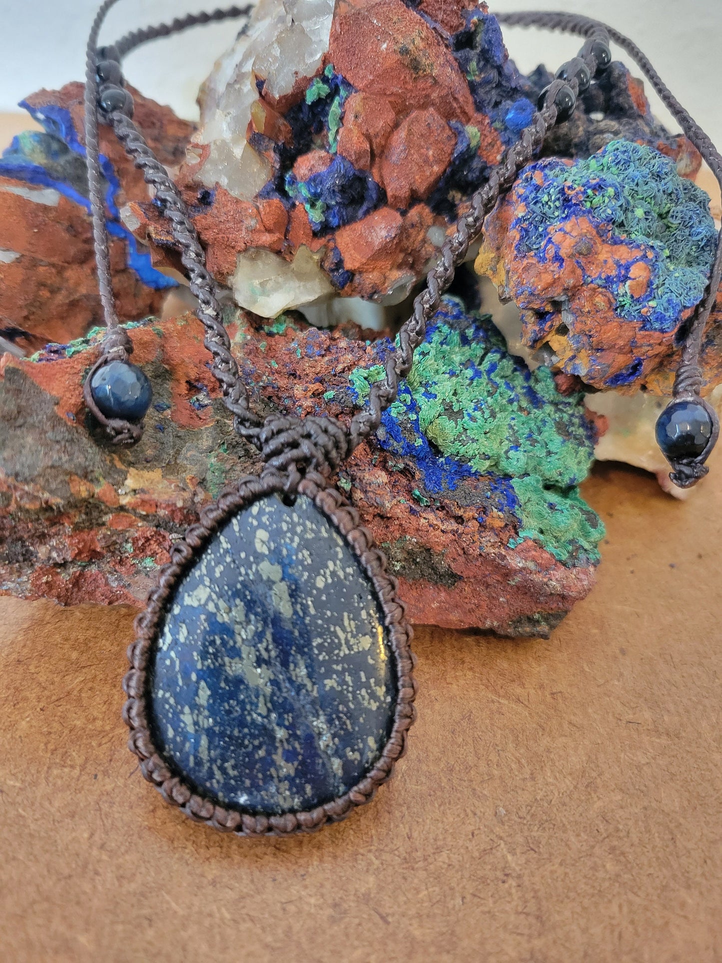 Lapis Lazuli Round Pendant Necklace – Modern Micromacrame