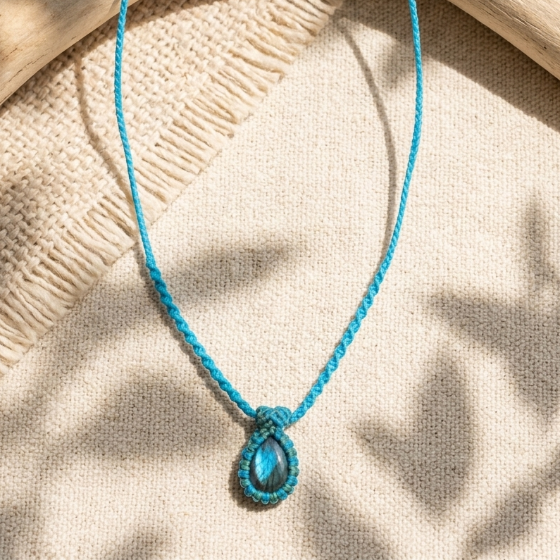 Labradorite Necklace – Simple Blue Adjustable Pendant