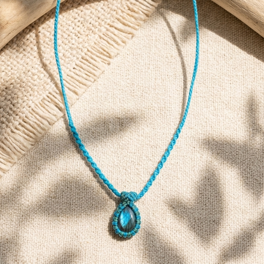 Labradorite Necklace – Simple Blue Adjustable Pendant