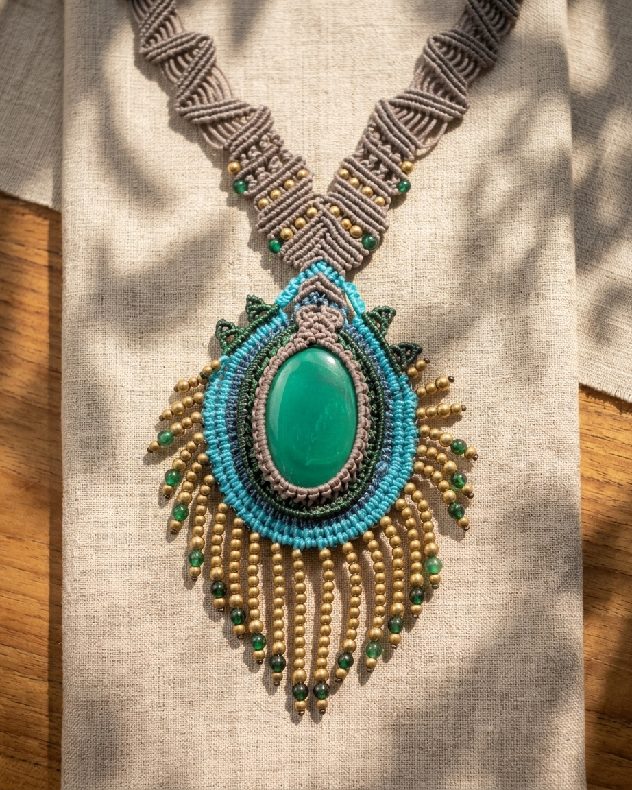 Malachite Peacock Eye Necklace – Ornate Choker with Onyx & Agate
