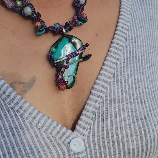 Raw Malachite Pendant Boho Necklace