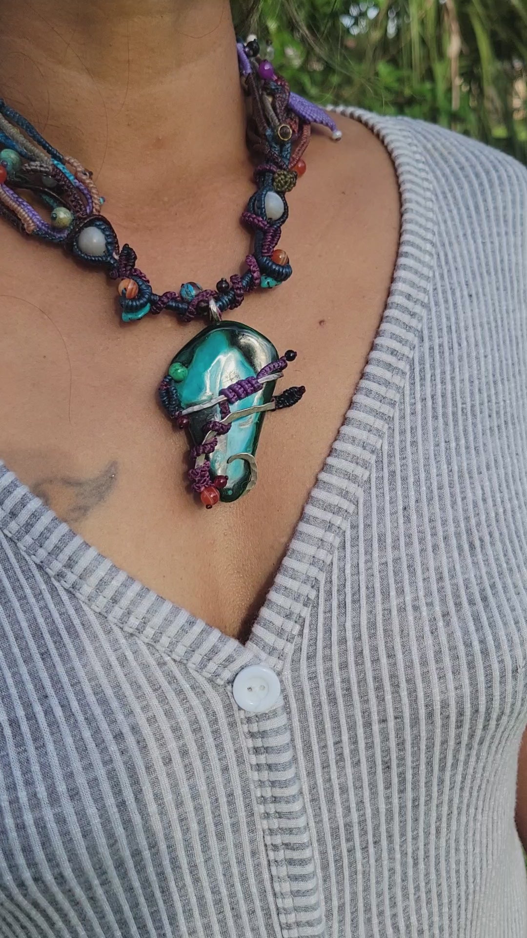 Raw Malachite Pendant Boho Necklace