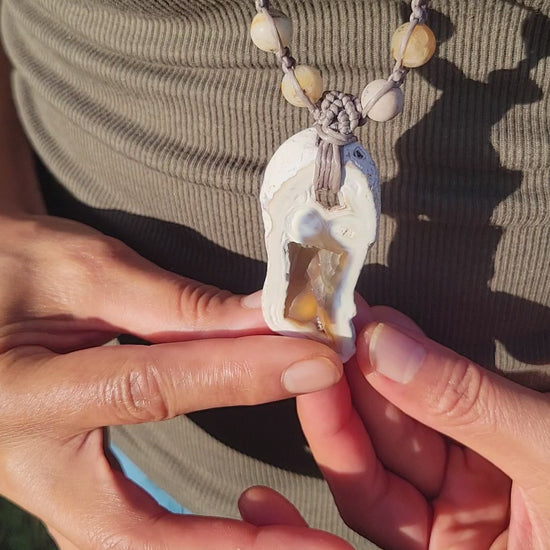 Agatized fossil coral from Florida on a long boho necklace