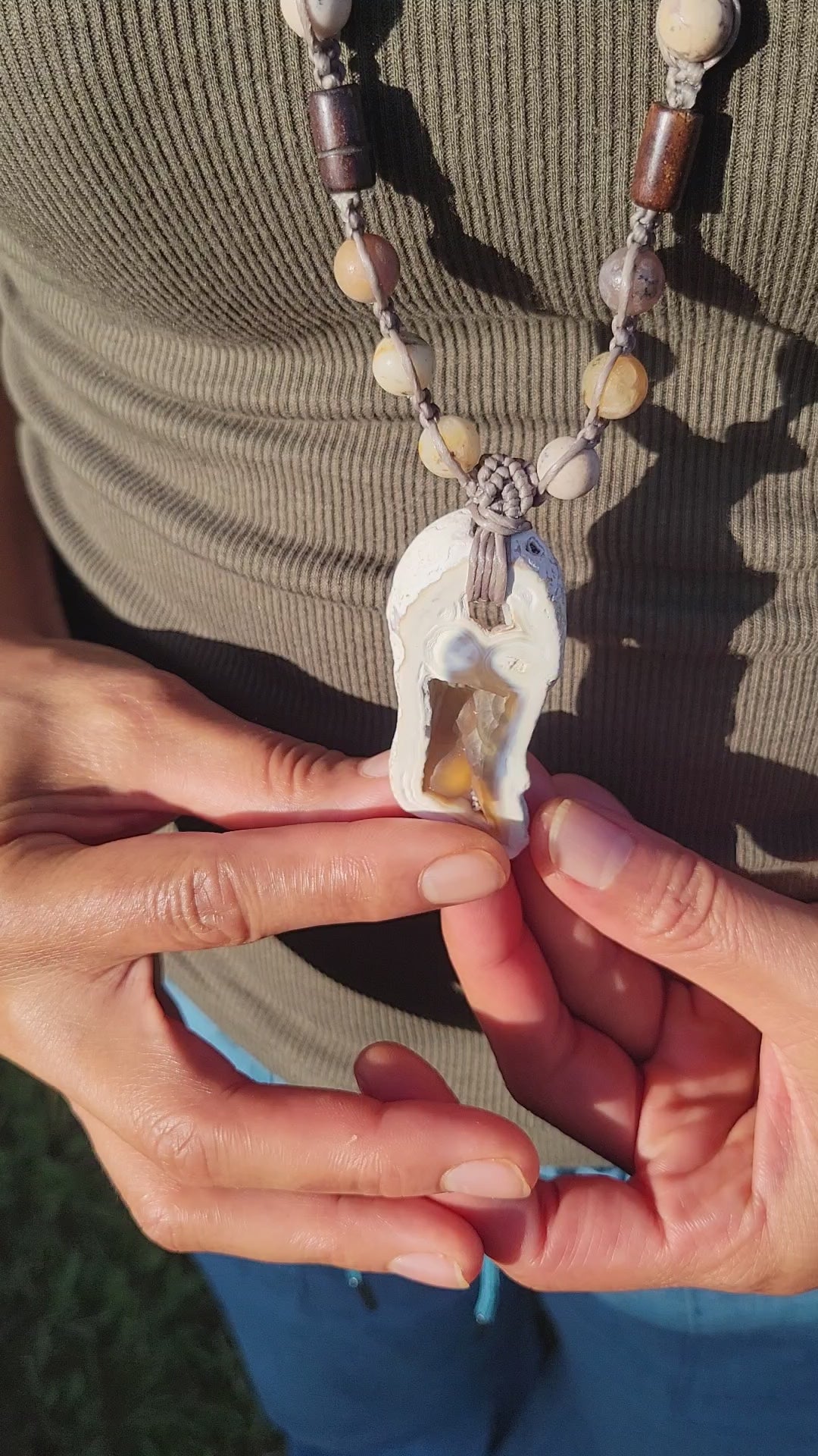 Agatized fossil coral from Florida on a long boho necklace