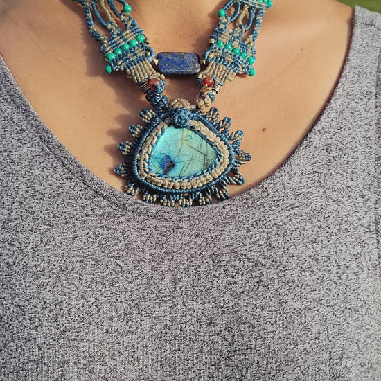Silver and Labradorite fancy boho hippie necklace with Lapis