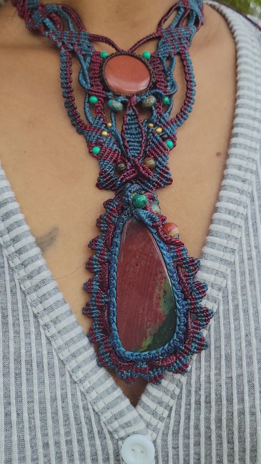 Blood Stone Pendant – Boho Choker Necklace with Sandstone Accent