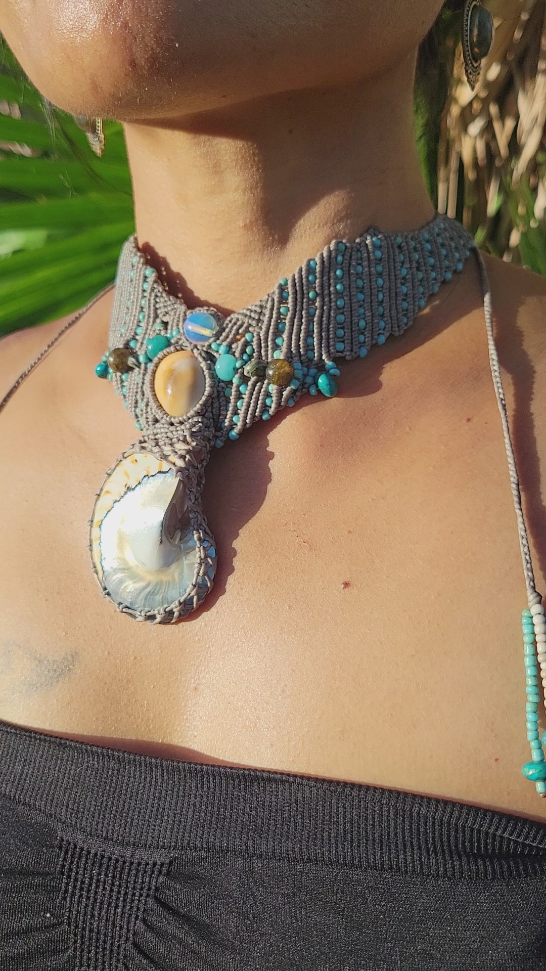 Nautilus and tiny shiva eye shell Ocean boho choker necklace