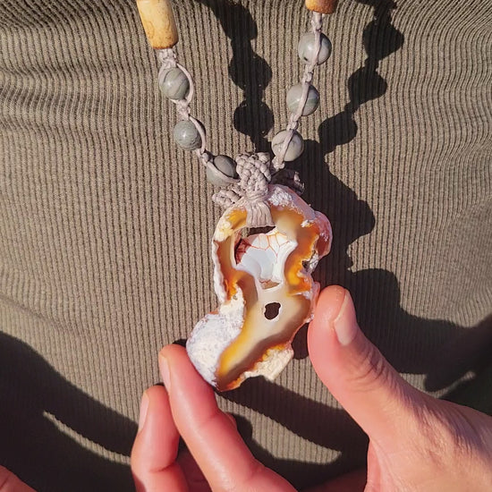 Agatized fossil coral from Florida on a long boho necklace