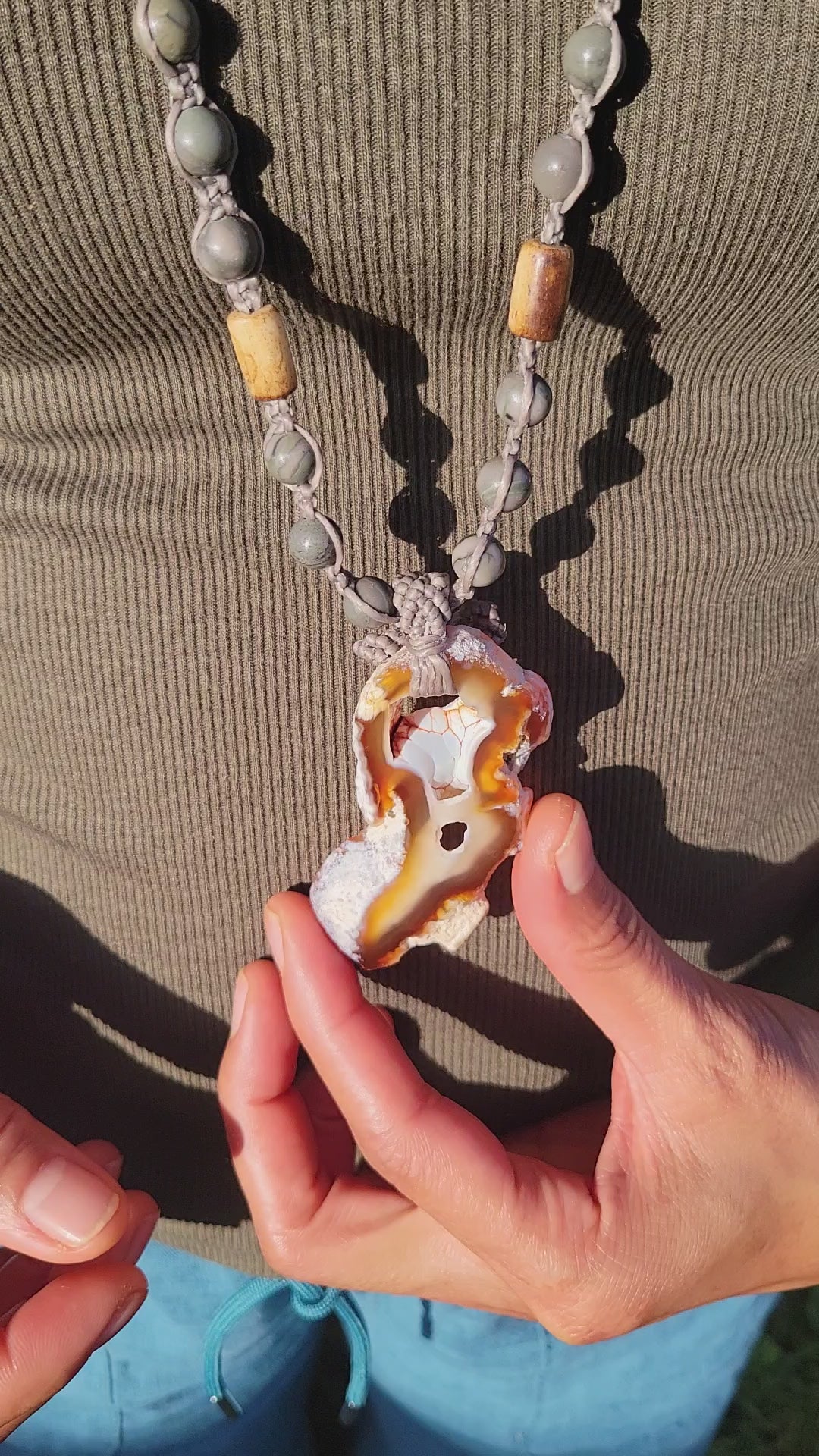 Agatized fossil coral from Florida on a long boho necklace