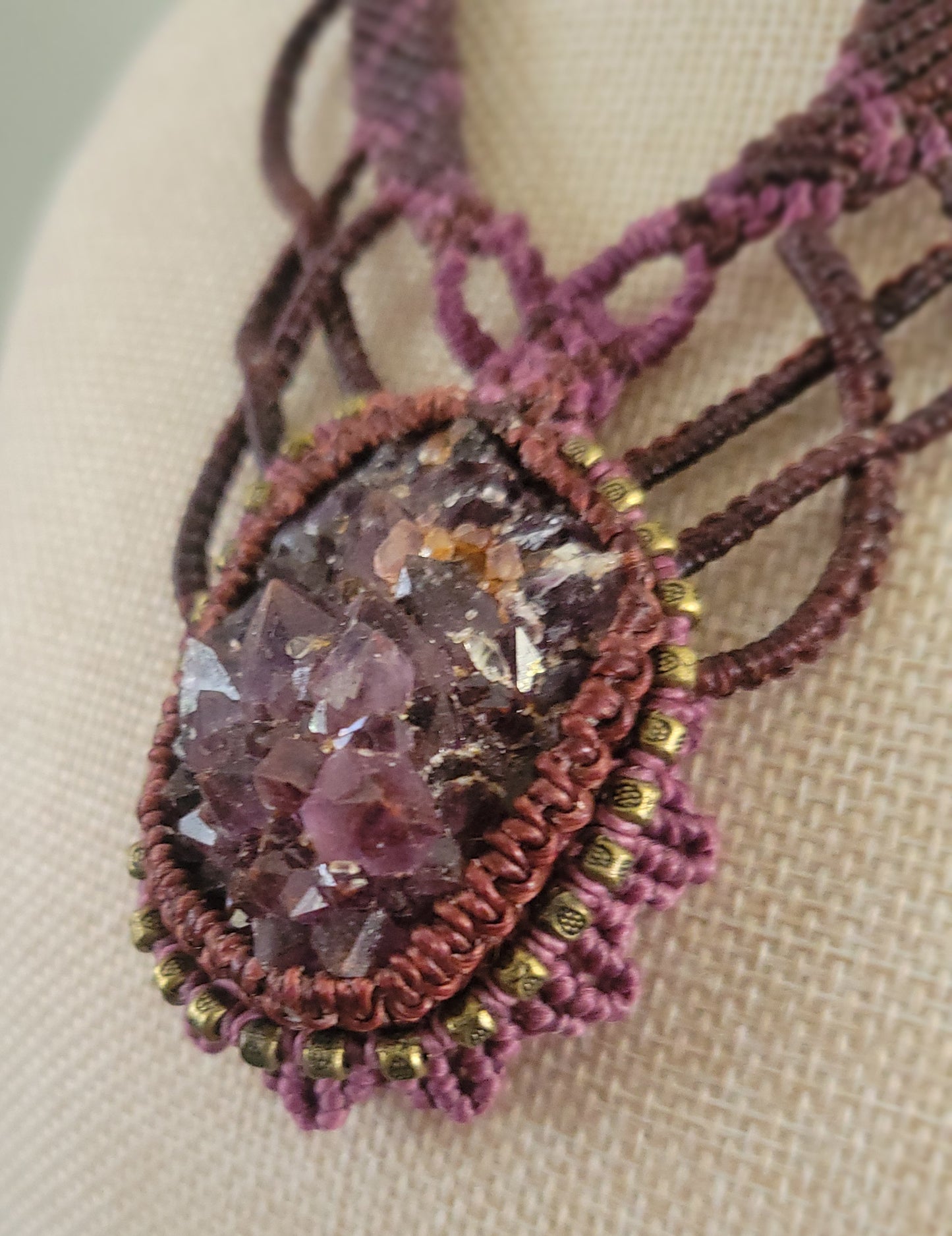 Amethyst Crystal Jewelry necklace with agate stone accents