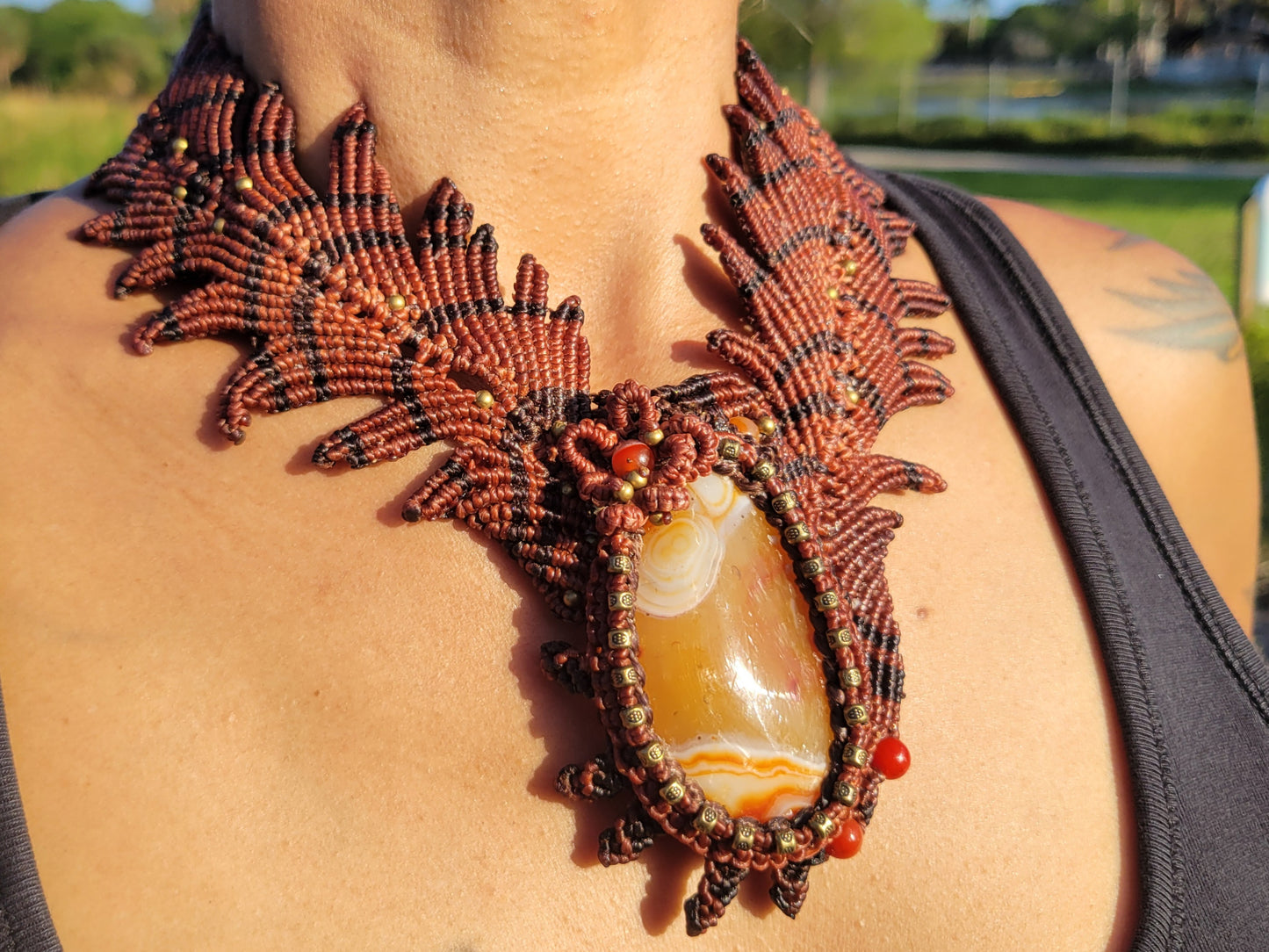 Phoenix Rising Red & Black Macramé Choker Necklace 