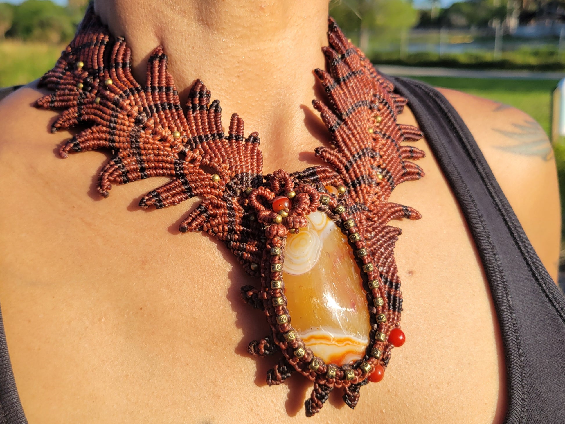 Phoenix Rising Red & Black Macramé Choker Necklace 