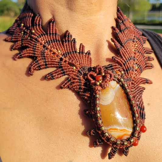 Carnelian Agate – Fiery Orange and White Pendant choker necklace